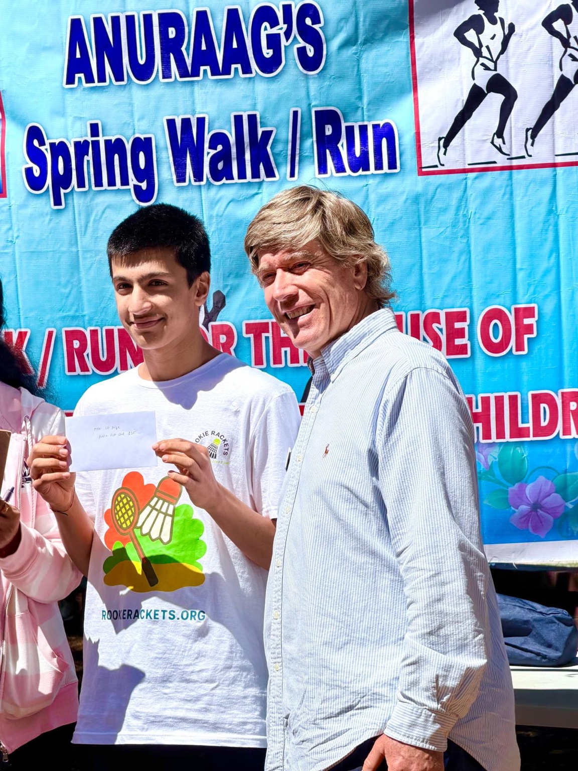 Aarav with the Mayor of Morrisville at the Anurag Foundation Spring Walk and Run